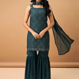 Sashay Boutique Women Embroidered Regular Sequinned Kurta with Sharara & With Dupatta image 1