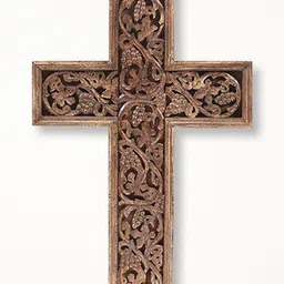 Exotic India Brown Textured Wooden Carved Jesus Christ Cross Wall Hangings image 2