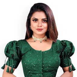 EZSTALL Embroidered U-Neck Puff Sleeves Saree Blouse-picture-10