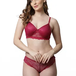 samvar Women Maroon Cotton Bra Panty Set for Lingerie Set Undergarments Pack of 1-picture-31