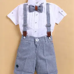 LITTLE COLLARS Boys Striped Polo Collar Short Sleeves Pure Cotton Shirt With Shorts-image-90
