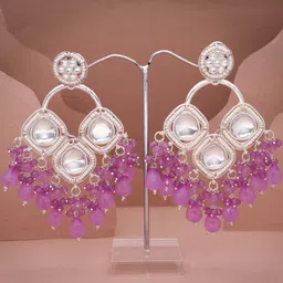 DIVASTRI Women Gold-Plated Kundan Brass Ethnic Handcrafted Drop Earrings-image-44