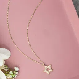 DressBerry Gold-Plated American Diamond-Studded Star-Shaped Pendant With Chain image 4