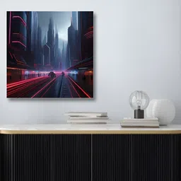 nestroots Neon Cityscape Blue & Pink Printed Canvas Wall Art-picture-40