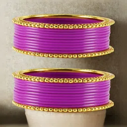 Vidhya Kangan Gold-Plated & Magenta Brass Artificial Stones Bangle image 3