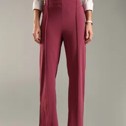 DOMIN8 Women Solid Slim-Fit Mid-Rise Flared Trousers-image-33