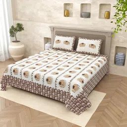 RANG MANIA Off White 180 TC King Bedsheet with 2 Pillow Covers image 3