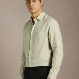 Louis Philippe Men Solid Spread Collar Linen Formal Shirt image 4