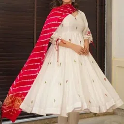 KHANJAN FASHION Women Ethnic Motifs Embroidered Panelled Thread Work Kurta with Trousers & With Dupatta image 5