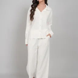 Lugo Women Cream Solid Shirt & Trouser Co-Ords image 3