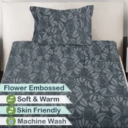 Myntra Elegant Homes Grey Floral 300 TC Single Bedsheet with 1 Pillow Covers image 2