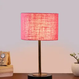 Devansh Pink Textured Wood Contemporary Cylindrical Shaped Table Lamp image 4