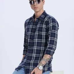 ODCC Men Tartan Checked Spread Collar Casual Shirt-image-46