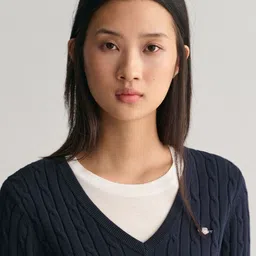 GANT core Women Cable Knit V-Neck Pullover-image-52