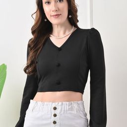 BAESD Women V Neck Puff Sleeve Crop Fitted Top-picture-11