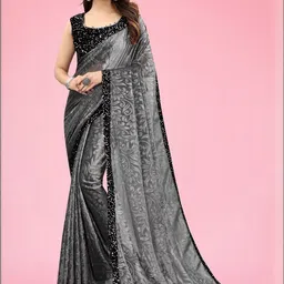 fashion field Ethnic Motifs Printed Sequinned Saree-image-9