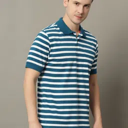 GET GOLF Men Striped Polo Collar Cotton T-shirt image 2