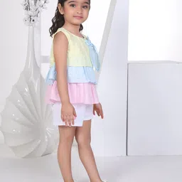 Peppermint Girls Colourblocked Round Neck schiffli Top with Shorts image 3