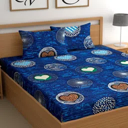 CG HOMES Blue & White Floral 210 TC King Bedsheet with 2 Pillow Covers-image-87