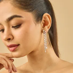 Kushal's Fashion Jewellery Rhodium-Plated Classic Zircon Drop Earrings-picture-19