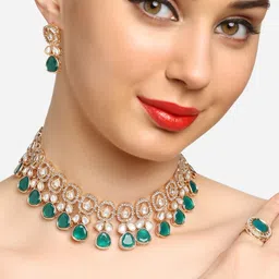 AMI Gold-Plated Kundan Stones & Austrian Diamonds -Studded Jewellery Set image 3