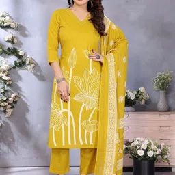 Banwaree Women Floral Printed Cotton Kurta with Trousers & Dupatta-picture-25