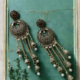 Sangria Gold-Plated Artificial Beads Beaded Contemporary Drop Earrings image 2