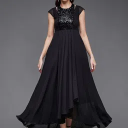 miss chase Black Embellished Sequined Fit & Flare Midi Dress image 1