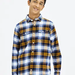 NO MONDAYS Boys Relaxed Spread Collar Tartan Checked Cotton Casual Shirt-picture-16