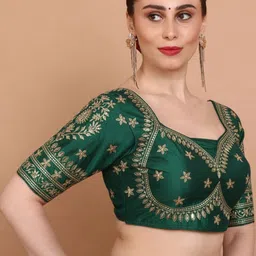 VRAGI Floral Embroidered Sweetheart Neck Short Sleeves Saree Blouse image 3