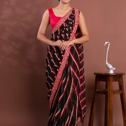 KCPC BANDHANI Black Pure Chiffon Sarees-image-52