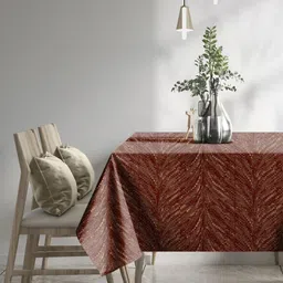 CASABLEU Maroon and Beige 2 Pieces Floral Printed Rectangle 6-Seater Table Covers image 4