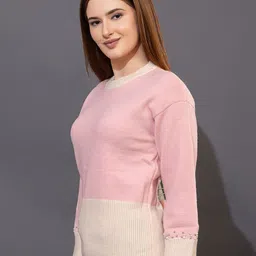 GFO Women Colourblocked Embellished Woollen Pullover Sweater image 5