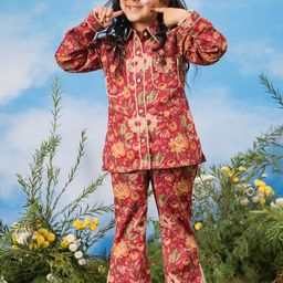 VASTRAMAY Girls Floral Printed Long Sleeves Shirt With Trousers-picture-4