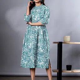 Jaitpuriya Women Print Halter Neck Fit & Flare Cotton Dress image 5