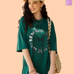 Christy World Butterfly Graphic Printed Pack Of 2 Round Neck Oversized Cotton T-shirts-picture-18