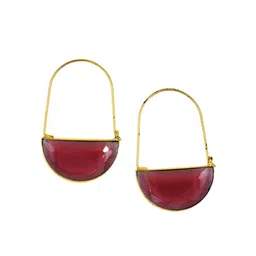NILA Gold-Plated Artificial Stones Studded Crescent Hoop Earrings-picture-20