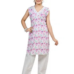 Arshia Fashions Girls Floral Printed V-Neck Regular Kurta with Salwar image 2