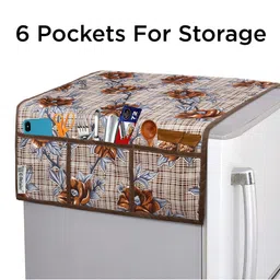 E-Retailer Brown & Blue 6Pcs Printed Waterproof 3-Layered Refrigerator Covers With Pockets image 5