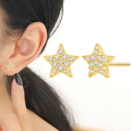 VAMA Gold Plated Crystals Studded Star Shaped Studs image 2