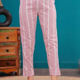 NAVYAAZRI Striped V-Neck Pure Cotton Straight Kurta With Trousers image 2