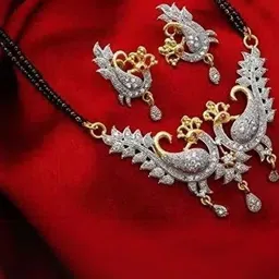 Pratik Creation Artificial Stones Studded & Beaded Mangalsutra With Earrings-picture-27