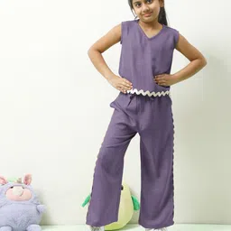 Athena Girls V-Neck Linen Top With Trouser-image-15