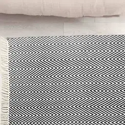 SASHAA WORLD Black & White Printed Cotton Reversible Rug with Tassels image 4