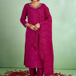 SUAAC Floral Embroidered Thread Work Straight Kurta with Trouser & Dupatta-picture-14