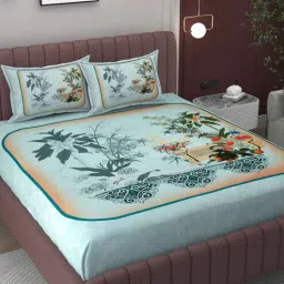 bromwick Blue Floral 250 TC Microfiber King Sized Double Bedsheet with 2 Pillow Covers-picture-14