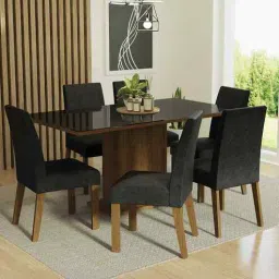 madesa Lumine 6 Seater Dining Set With Glass Table In Brown & Black Finish-picture-32