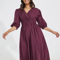 Styli Women Puff Sleeve A-Line Midi Dress image 2