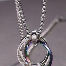 MEENAZ Silver-Plated Circular Pendants with Chains image 4