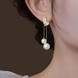 FIMBUL Women Heart Shaped Drop Earrings with Crystals image 2